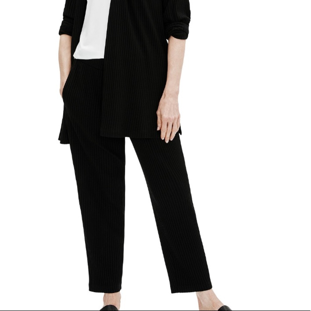 Eileen Fisher black ankle pants wide ribbed NWT